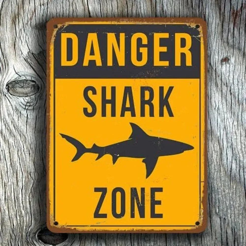 Retro Shark Warning Metal Sign Painted Plaque Perfect for Courtyard Manhole Swimming Pool and Wall Mural Decor