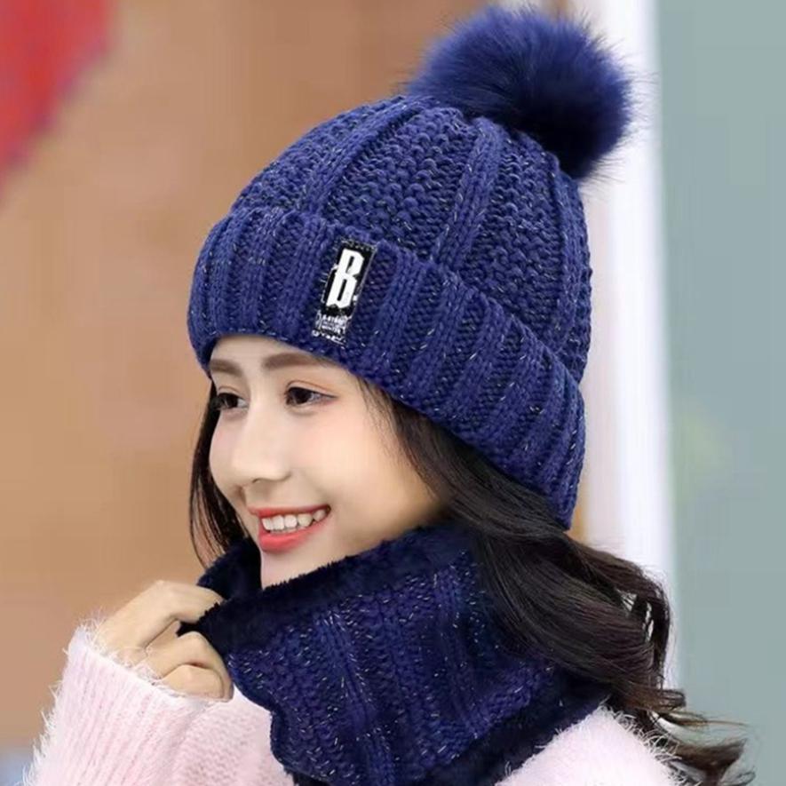 Winter Women's Plush Woolen Hat Outdoor Riding Warm and Cold Knitted Ear Protection Scarf Hat