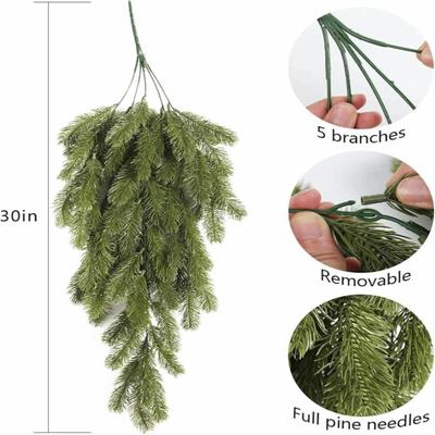 New 30 Inch Christmas Pine Needle Wall Hanging DIY Artificial Pine Branches Plastic Fake Vine Plants Porch Decor