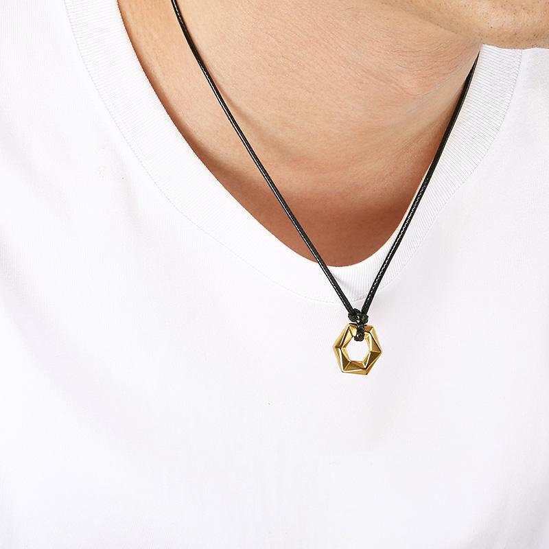 Minimalist Stainless Steel Pendant Necklace for Men Women Star/Heart/Hexagon Charm on Black Nylon Cord Choker Trendy Jewelry