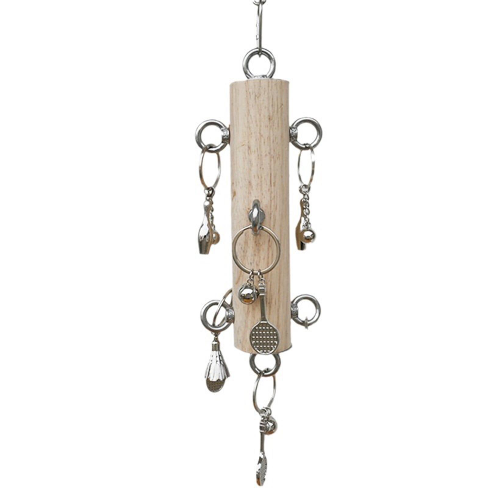 

Bird Toy Birdcage Hanging Toy Natural Wood Pull Toy with Metal Rings Parrot Chewing Toy Tearing Puzzle Toy for Cockatoos