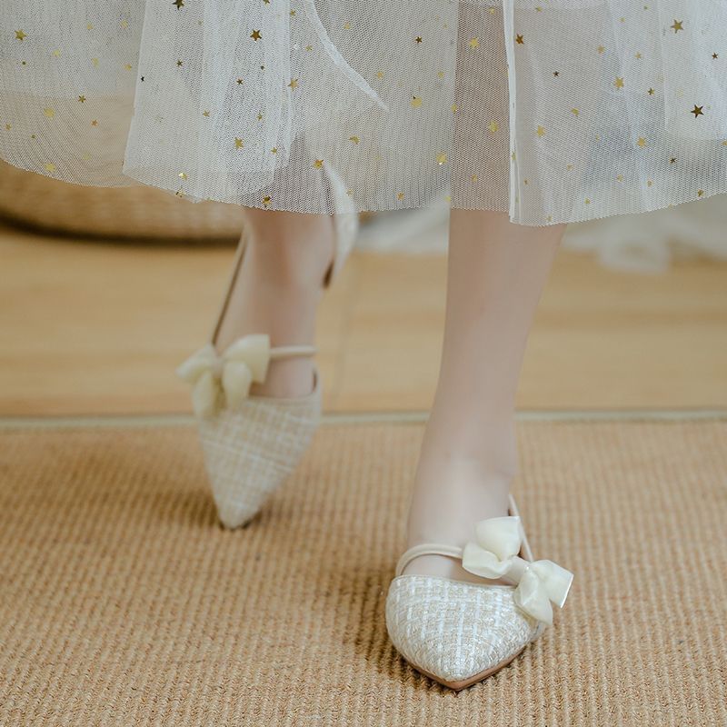 Versatile Evening Wind Gentle Shoes Flat Doudou Shoes Women's 2025 Autumn Bow Xiaoxiangfeng Single Shoes Bridesmaid Shoes