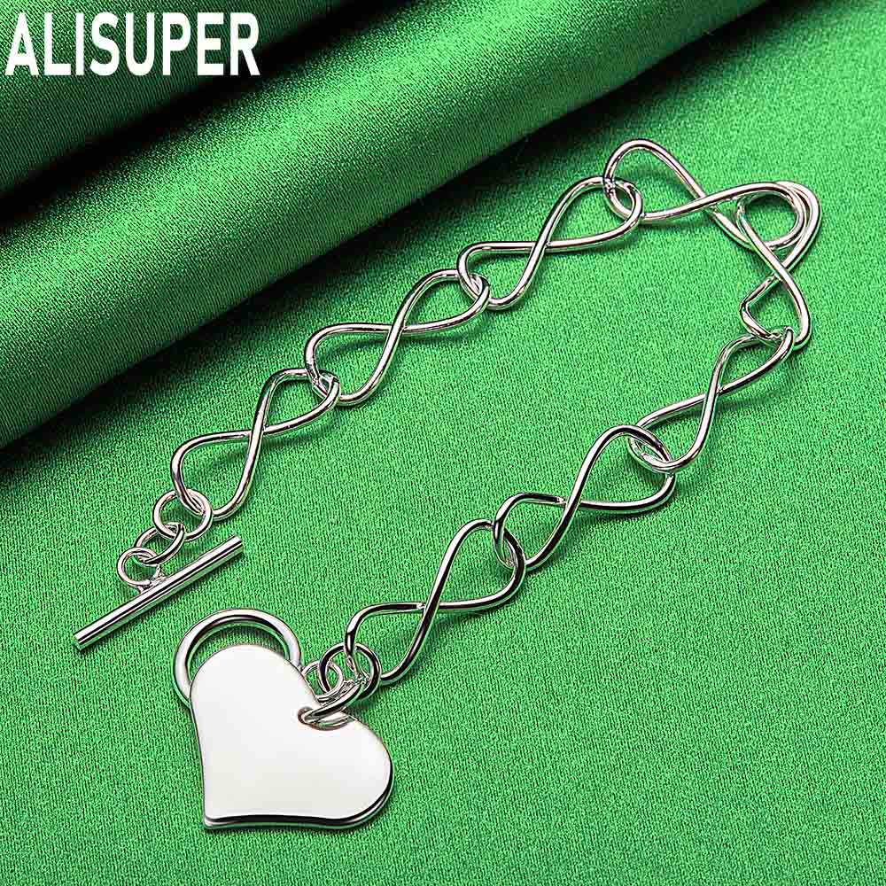 925 Sterling Silver Romantic Heart-Shaped Side Chain Charming Bracelet Gift Jewelry
