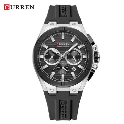 CURREN 8487 Unisex Multifunctional Waterproof Watch with Large Dial and Calendar, Rubber Strap