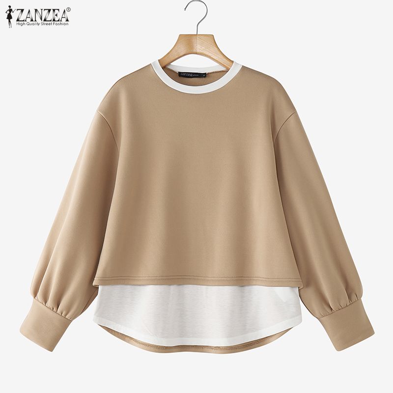 ZANZEA Women Round Neck Loose Casual Long Sleeve Pullover Tops
