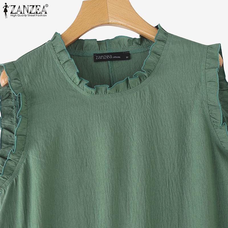 ZANZEA Summer Women Sleeveless Ruffled Casual Loose Tank Tops