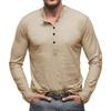 Men‘s Henley Neck Long Sleeve T-shirt Casual Breathable Lightweight Cotton Tops Male Solid Color Cozy Button Tees
