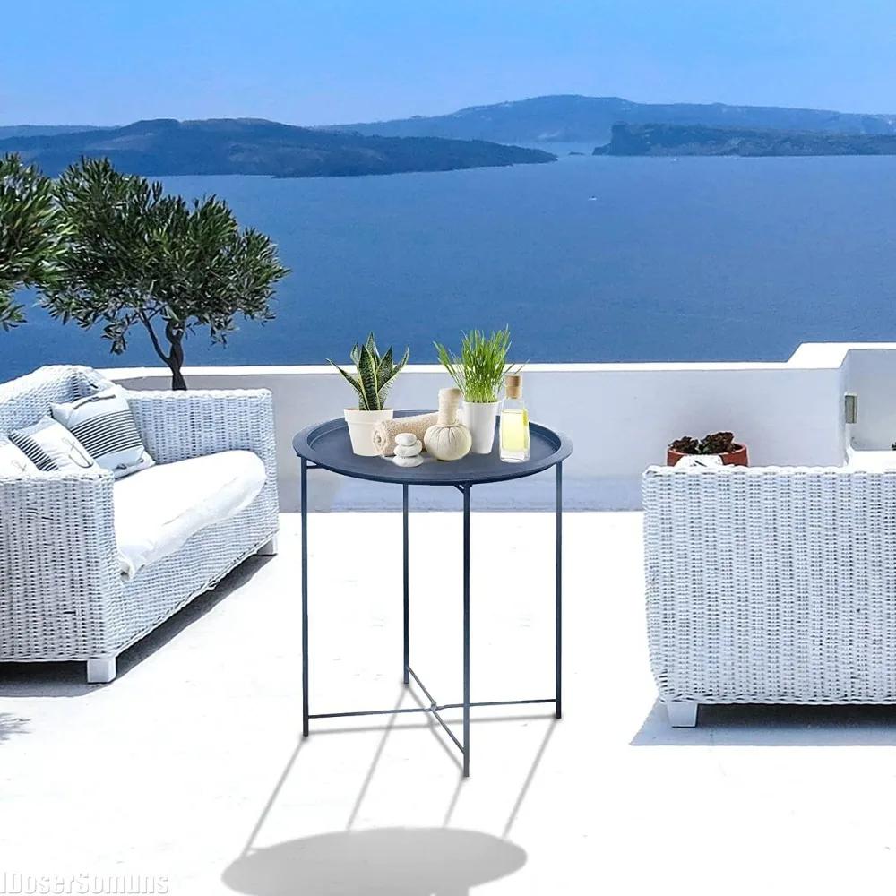 End Table Metal Side Table Round Small Folding Tray Sofa Sidetable for Living Room Outdoor Camping Furniture Portable