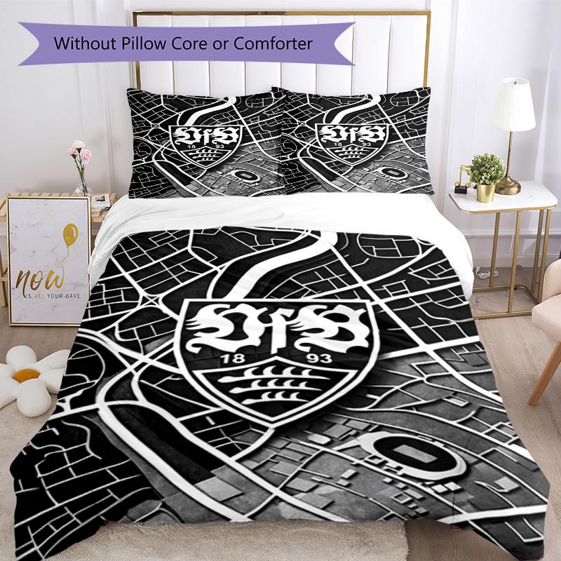 Vfb Fc Crest Printed Pattern Duvet Cover Set – includes 1 duvet cover and 2 matching pillowcases Bedroom decor Christmas gifts
