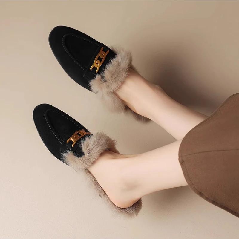 Fashion Women's Fashion Plush Slippers Winter New Retro Home Closed Toe Cotton Slippers Soft Flat Bottomed Toe Comfortable Women's Shoes