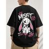Men's Oversized Black Graphic Tee with Short Sleeves, Crew Neck, Soft Cotton Feel, Featuring Edgy Bunny Print and Rebellious Slogan for Streetwear