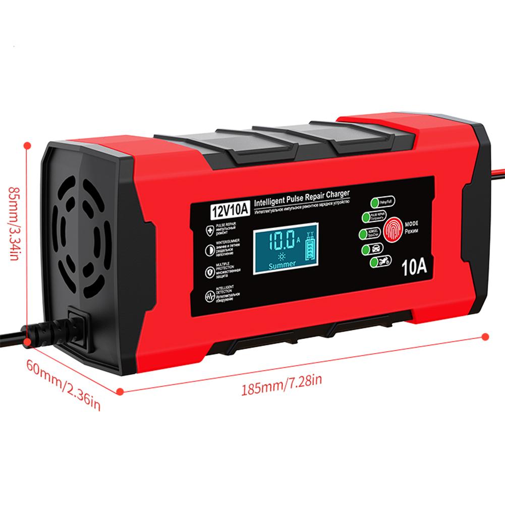 12V 10A Smart Fast Charger Touch Screen Pulse Repair Automatic Smart Battery Charger Digital LCD Display for Car Motorcycle