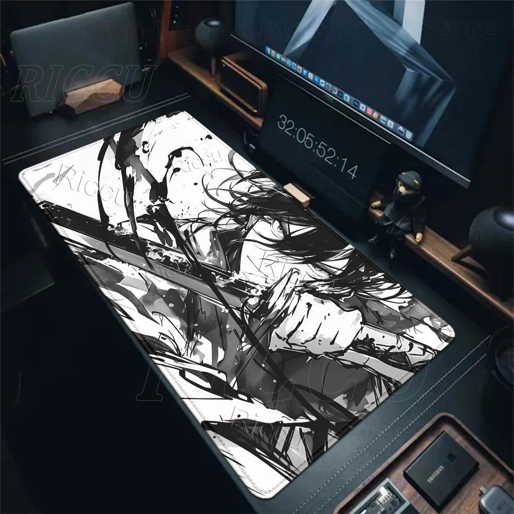 Tappetino per Mouse Stile Guerriero Samurai Giapponese Semplice Tappeto per Scrivania da Gioco Uffici Accessori Tastiera Meccanica Tappeto in Gomma Bianco e Nero