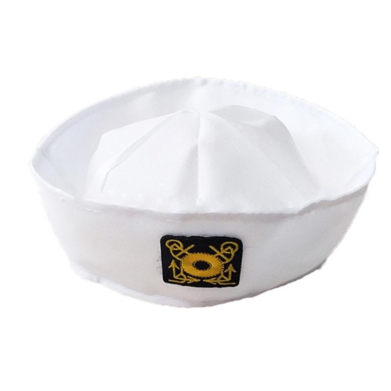 Fashion White Captain Sailor Hat Fancy Cosplay Hat Marine Captain Cap Military Hat for Travel Beach Dance Bar Cosplay