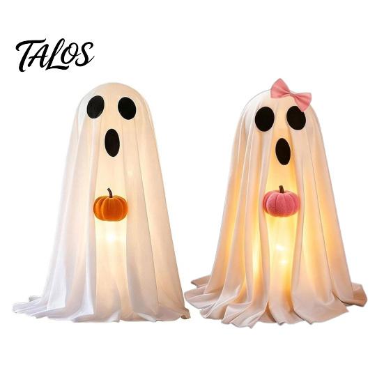 Children Party Favors Halloween Ghost Decoration, Light-Up White with Pumpkin, Indoor Living Room Table Ornament Cute Standing Tabletop for