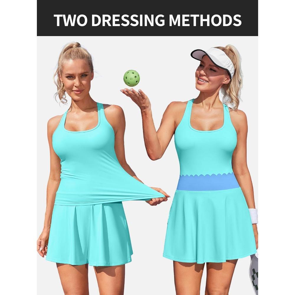 With Tennis Charmleaks Womens Dress Builtin Shorts Scalloped Golf Dress Racerback Athletic Skirts