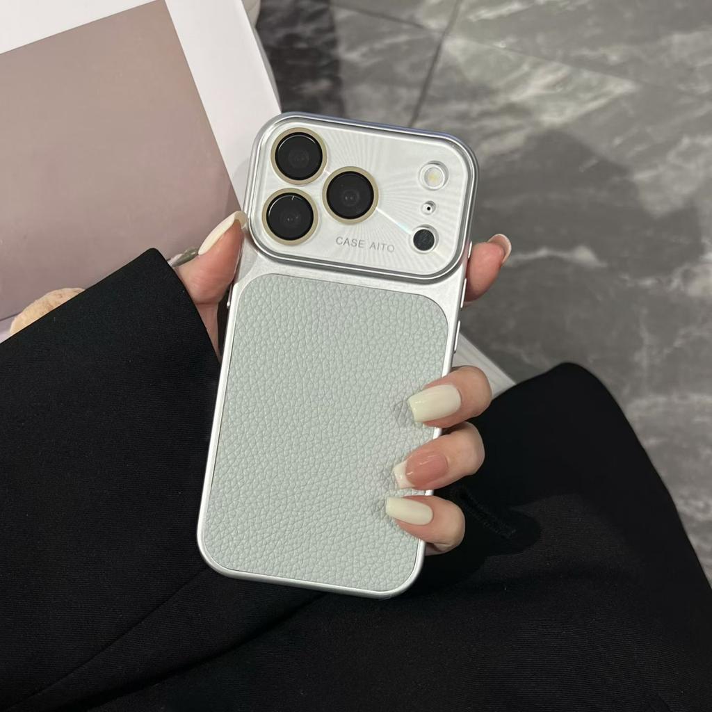 Applicable To iPhone17PRO Lens Large Window Lychee Leather Pattern Mobile Phone Case Apple 15 Business Case Lychee Pattern