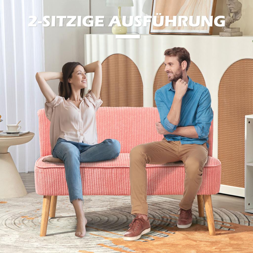 Two-Seater Sofa, Elegant Scandi Design, Solid Wood Frame, Up To 150 Kg, 117 X 56.5 X 77 Cm, Pink