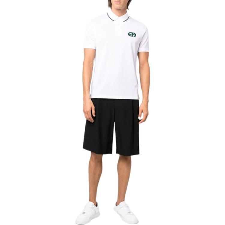 Emporio Armani Color Block Striped Logo Print Short Sleeve Polo Shirt Men Tops White 6L1FA5-1JTKZ-0100