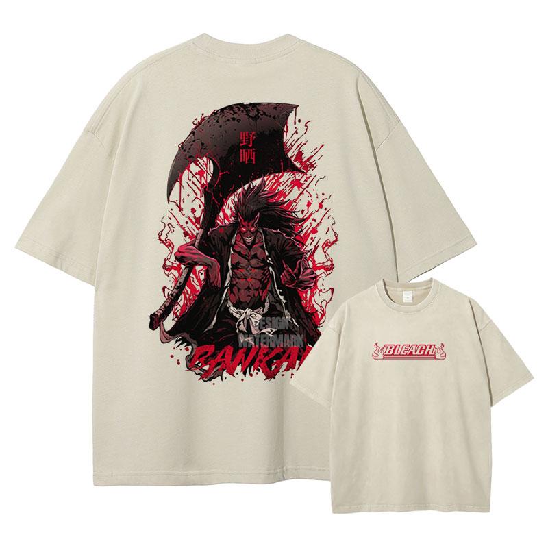 

Anime BBleach T Shirts Vintage Washed ZarakiKenpachi Tshirt Oversize Short Sleeve Ichigo Tshirt Uryuu Renji Tops Tees Unisex S