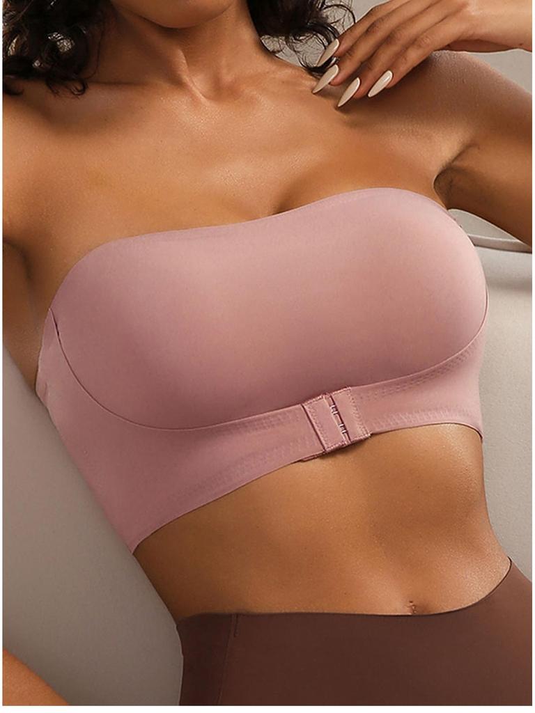 Bezešvá podprsenka bez ramínek s předním zapínáním - Bez kostic, nabíraný bandeau design