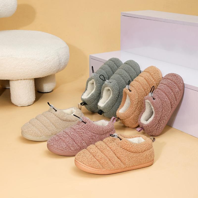 Cross-border wholesale autumn and winter home button straight cotton shoes thickened warm indoor non-slip velvet outer cotton slippers