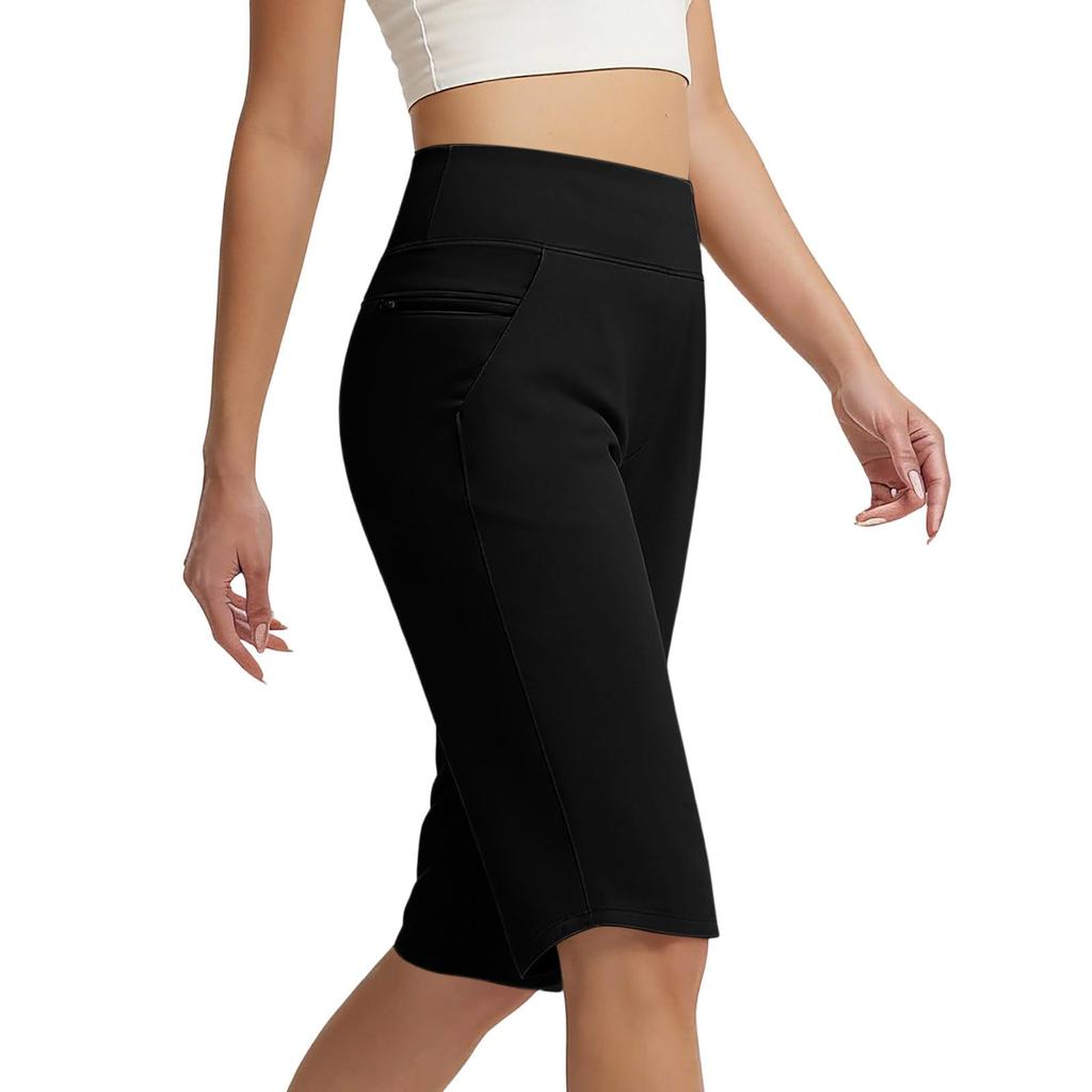 Women High Waist Wide Leg Casual Athletic Bermuda Shorts with Pockets Relaxed Fit Knee Length Lounge Pants for Daily Wear