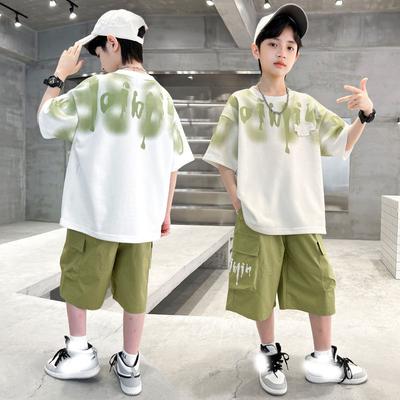 Boys Sports Short Suit Korean High Street Kids T-shirts + Shorts 2 Piece Set Children's Set
