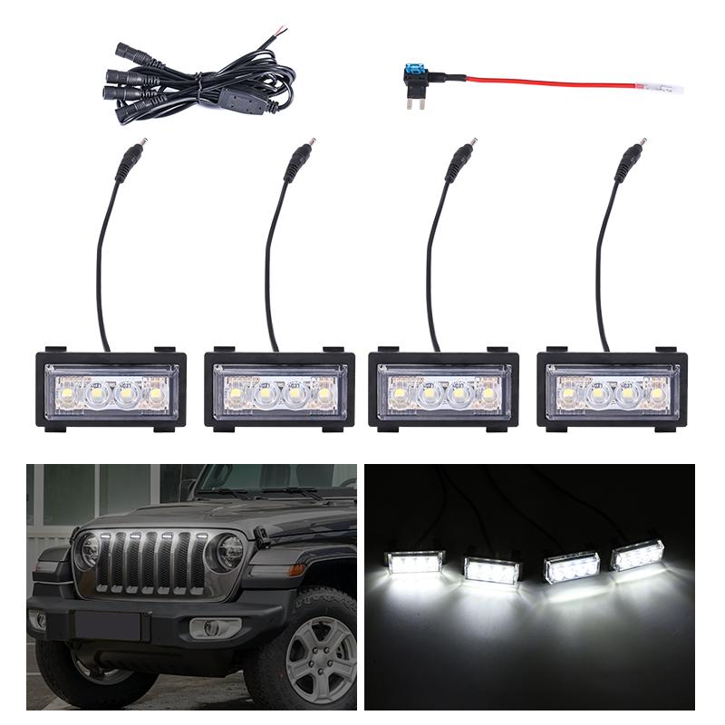 

4/6pcs Grille Lights For Jeep Wrangler JL 2018 2019 2020 2021 2022 2023 LED Front Grill Light Warning Daylights Car Accessories 4pcs white