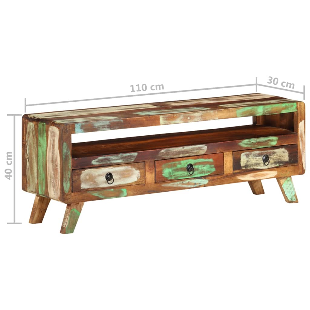 TV Cabinet Multicolored 110 X 30 X 40 Cm Solid Reclaimed Wood