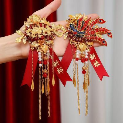 Dragon Phoenix Wedding Boutonniere & Bouquet Set for Groom and Bride - Elegant Full Set