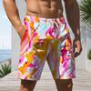 Men Big Size Abstract Marble Print Drawstring Beach Shorts Quick Dry Casual Swim Trunks With Pockets For Summer Holiday Surfing