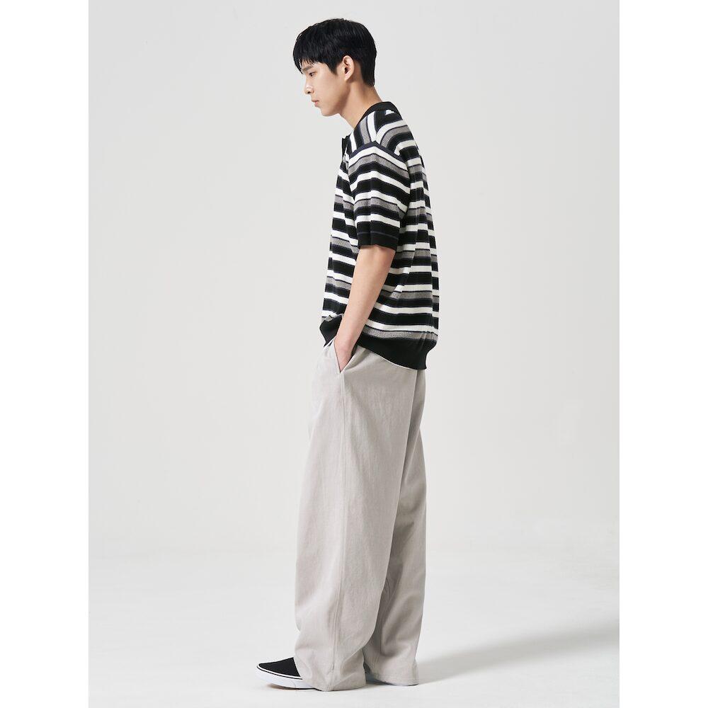 8SECONDS Multi-Stripe Collared Short-Sleeve Knit Black