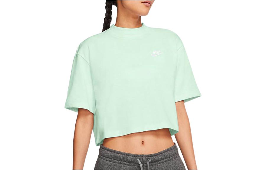 Nike Crop Tops Women s Light Green Crew Neck Moderate CJ3758-394 L