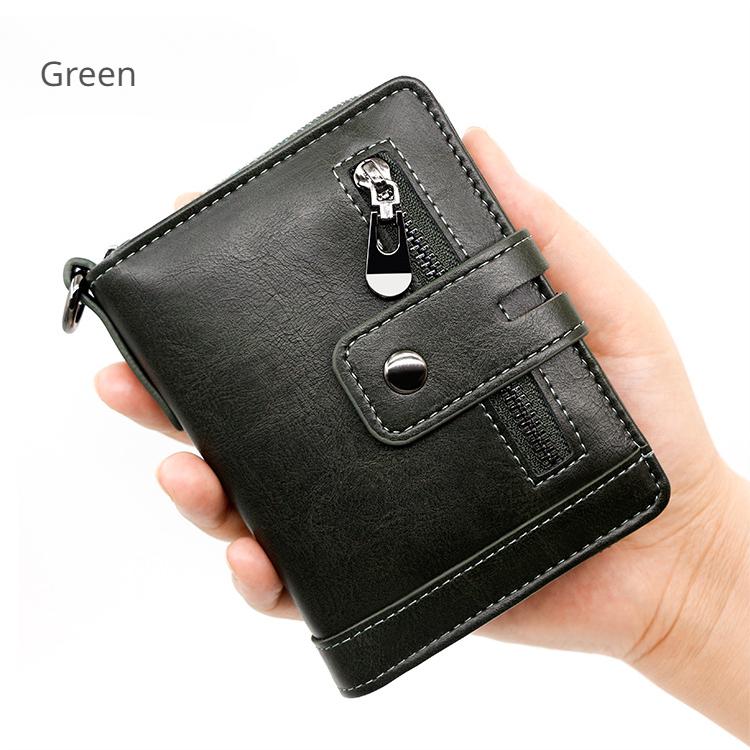 Men Wallets Leather Double Zipper Card Holder Short Male Purse Coin Pocket Vintage Brand High Quailty Men Wallets