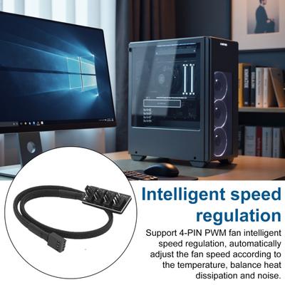 Fan Hub Splitter Braided Cable Universal Fit Simple Installation Intelligent 4-Pin PWM CPU Cooling Fan Splitter Hub Adapter