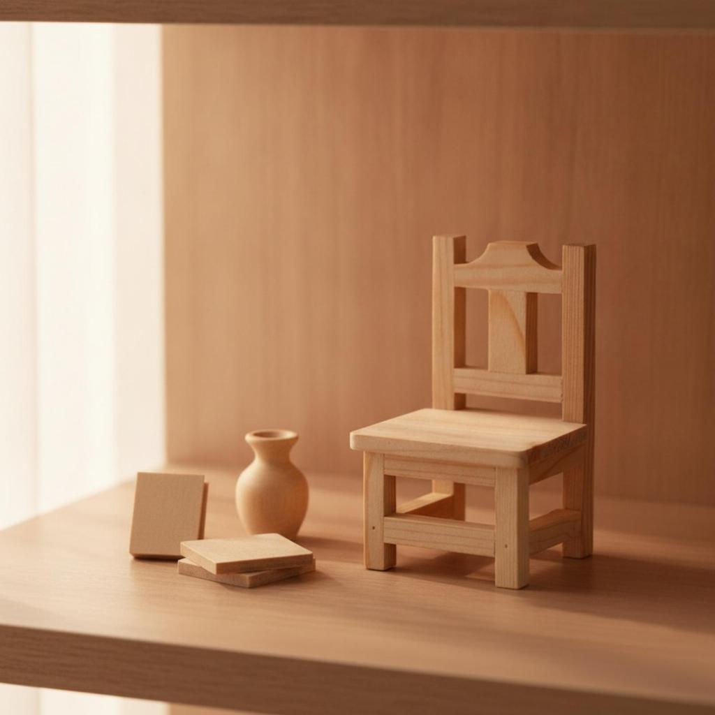 Dollhouse Stool with Backrest Rustic Tiny Wood No Assembly Required