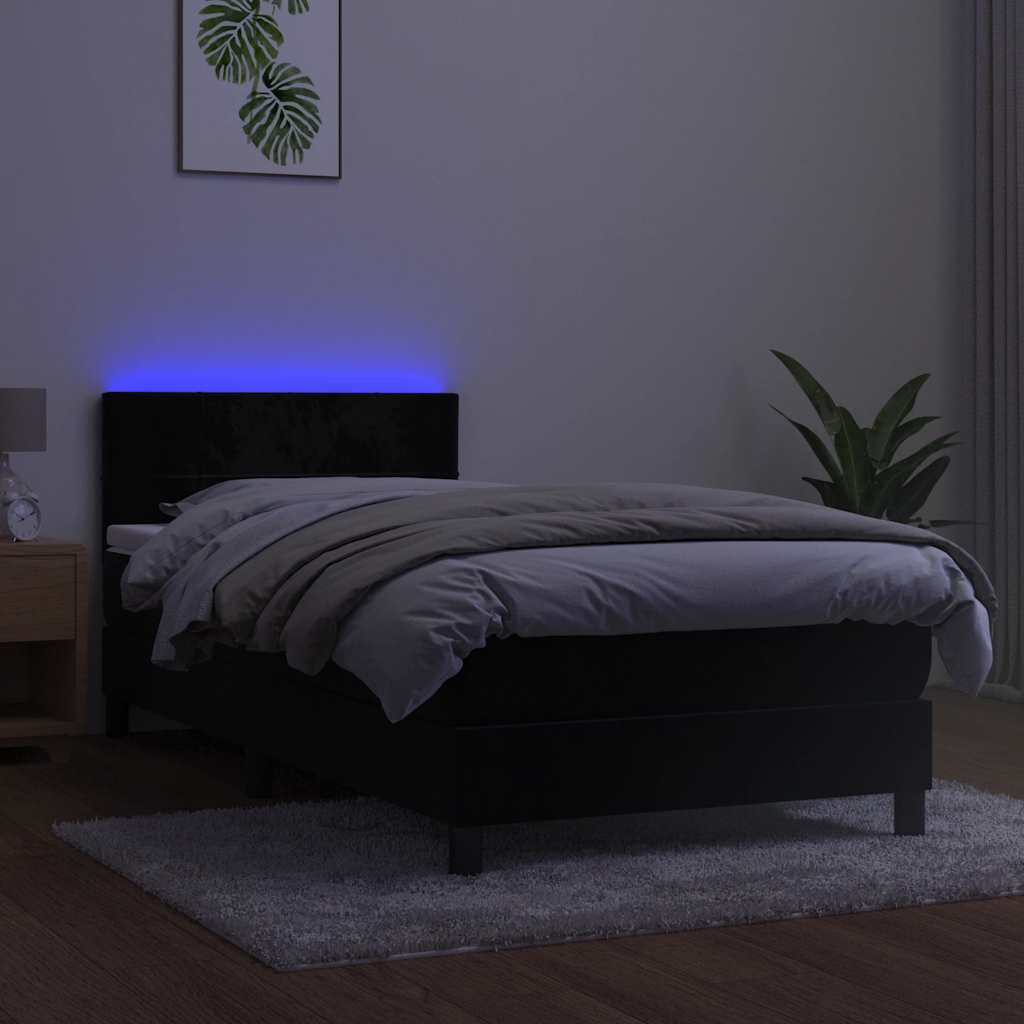 Vidaxl Łóżko Kontynentalne Z Materacem I Led, Czarny Aksamit 90X190 Cm