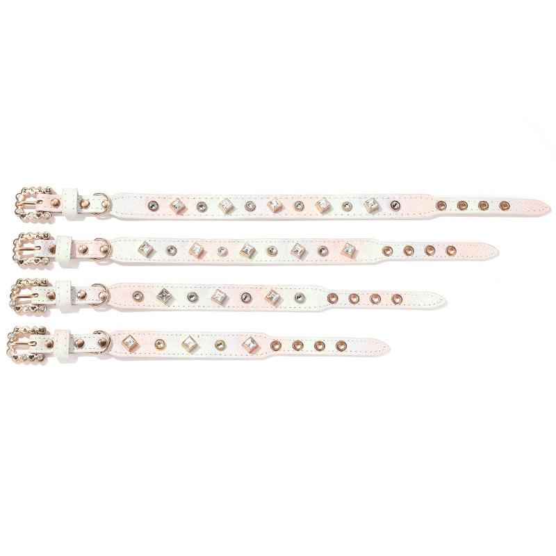 Shiny Gradient PU Leather Pet Collar with Crystal Rivets - Adjustable Bling Dog Cat Collar for Small Pets Yorkshire Accessories