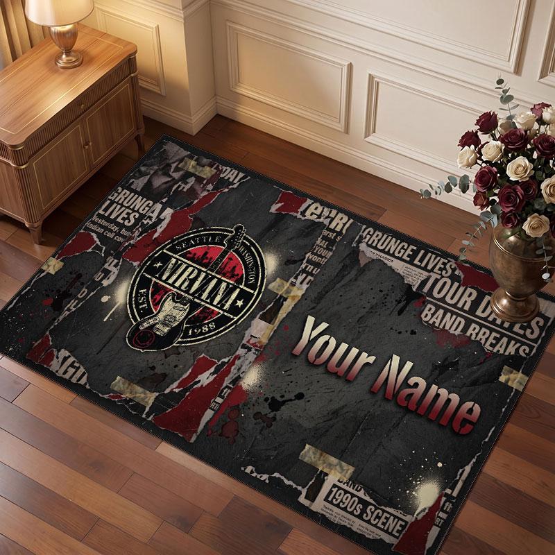 Nirvana Personalized Crystal Velvet Carpet, Customized Name Text Soft Anti‑Slip Rug for Living Room Bedroom