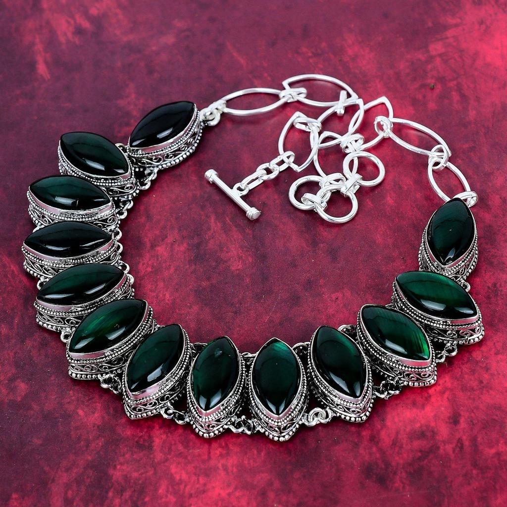 Green Flash Labradorite Handmade Gemstone Necklace, 925 Solid Sterling Silver Necklace Antique Jewelry, Adjustable Chain Necklace Engagement Gift