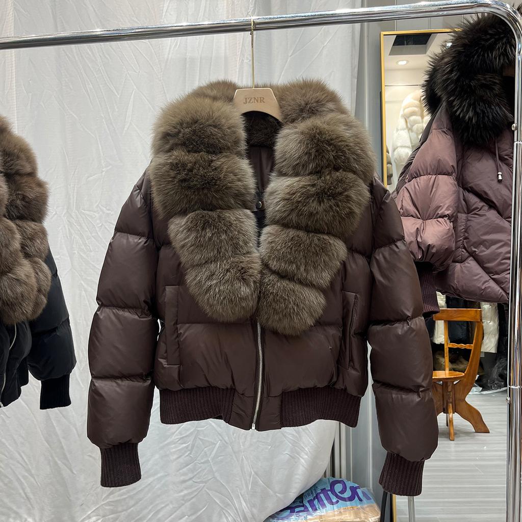 European Winter New Natural Fox Big Fur Collar Short Down Jacket Women's Thickened Warm Loose Fur Jacket