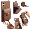 For Samsung Galaxy A06 5G/Galaxy A06 4G Case Mirror Card Holder Litchi Texture Leather Phone Back Cover with Long Strap