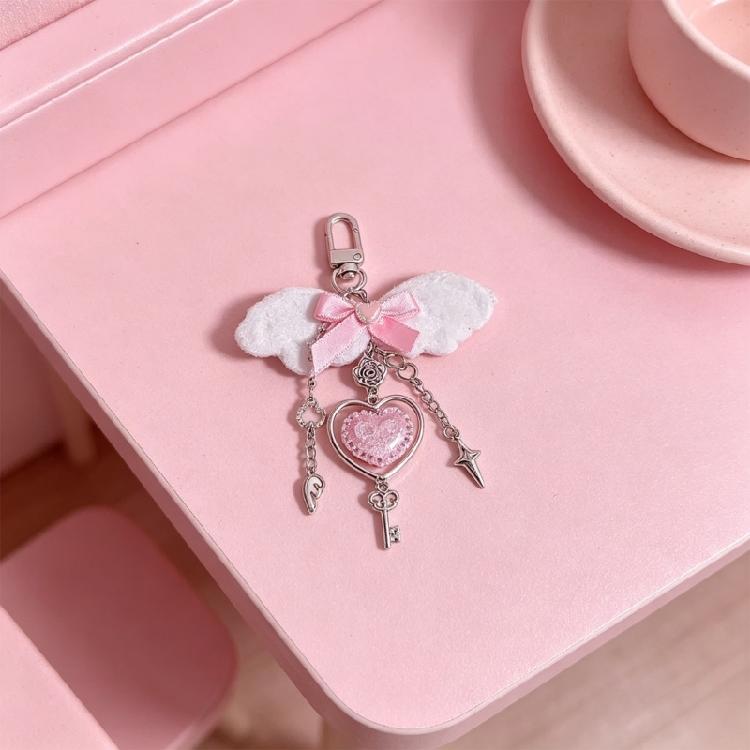 Elegant White Wing Pink Heart Pendant Keyring Love Pendant Charm Ornament Unique Gift For Friend Lovers