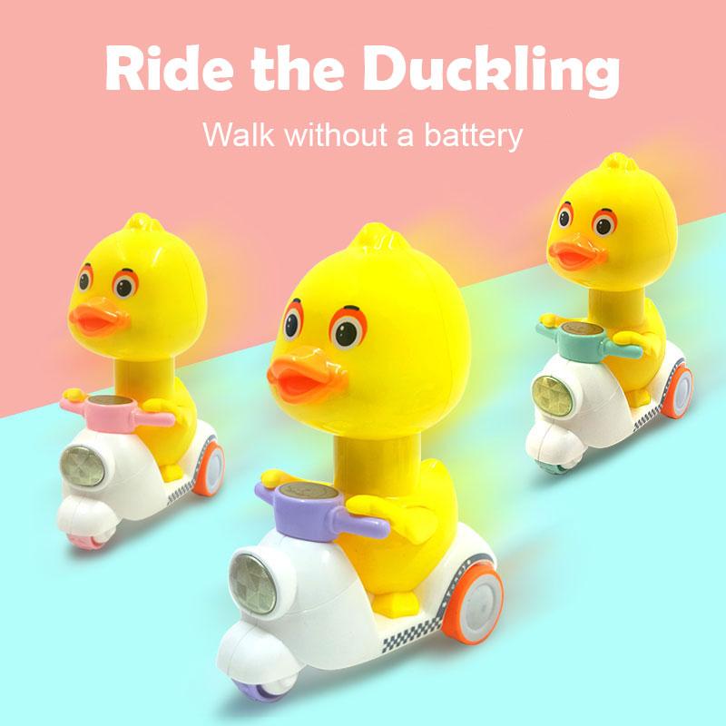Manual Pressing Head Free Rotation Cute Duck Press Car Motorcycle Anti-collision And Anti Drop Baby Toys Mini Car For Kids
