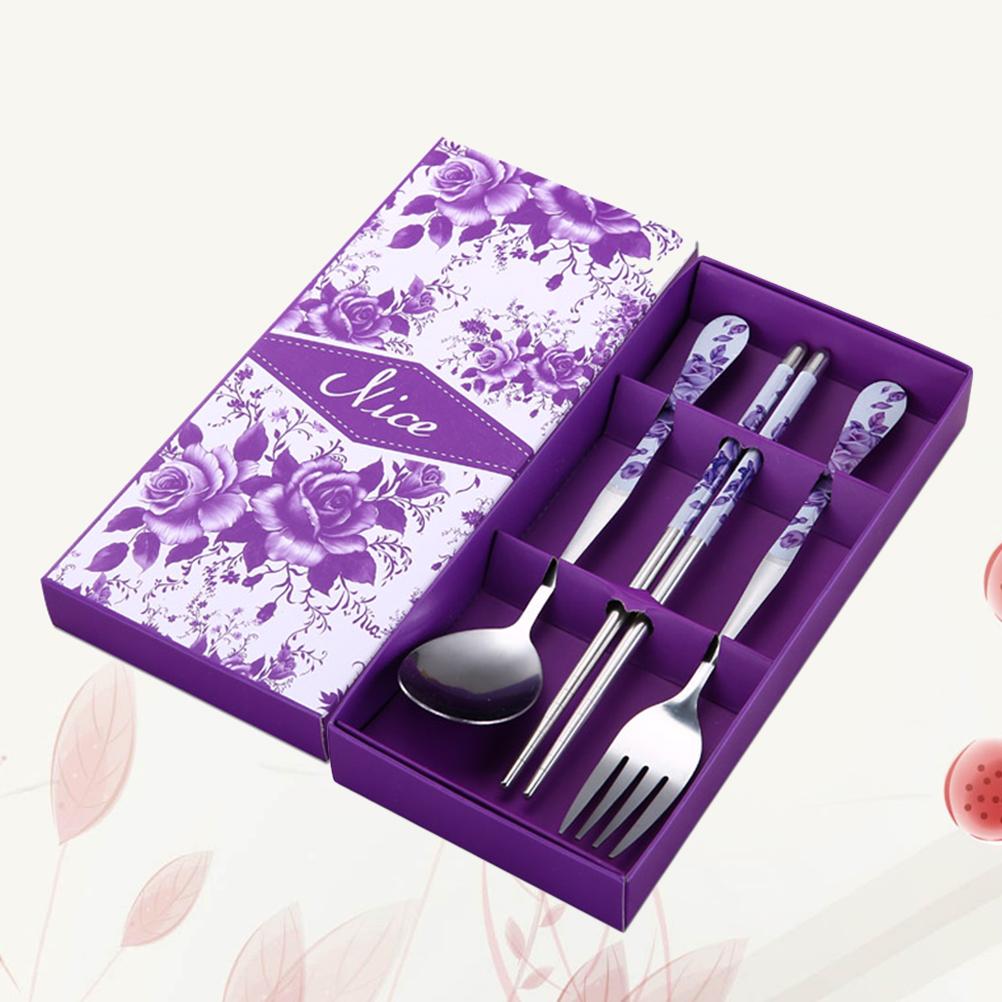 

3 шт. Портативные палочки для еды, легко моющиеся столовые приборы, ложка, вилка, столовая посуда из нержавеющей стали фиолетовый