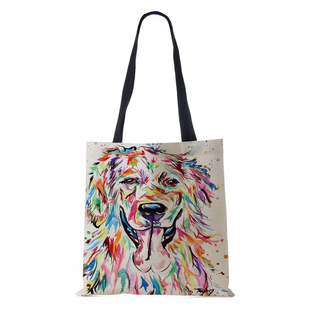 Women Shoulder Bag Shopper Travel Harajuku Canvas Casual Handbag Eco Reused Oil Painting Dog Large Capacity Tote Books Bag CLE