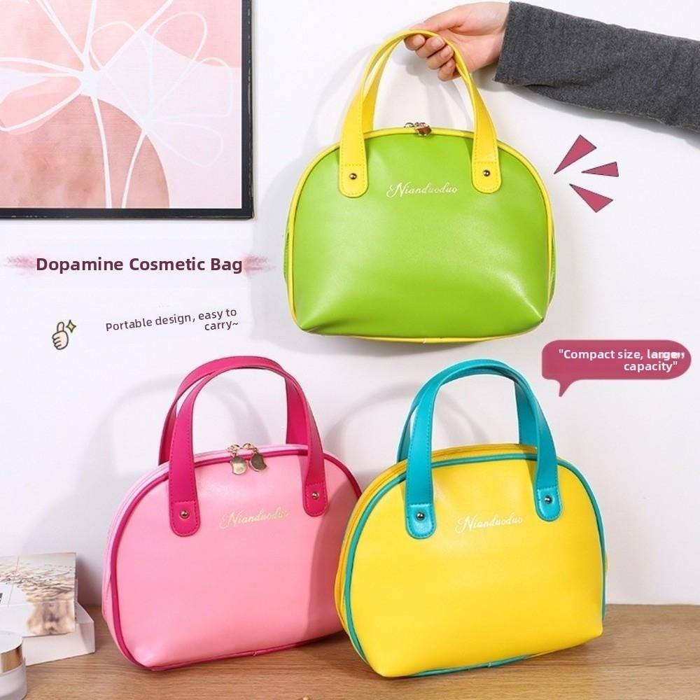 

Storage Container Handheld Make Up Bag Dopamine Color Washing Bag PU Cosmetic Bag Outdoor жовтий