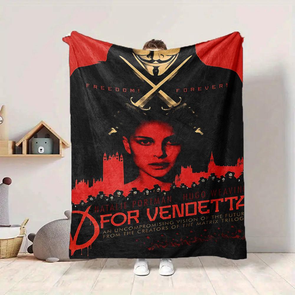 1pc V for Vendetta Flannel Throw Blanket - HD Printed Lightweight Soft Warm All-Season Blanket for Sofa, Bed, Travel, Camping 084