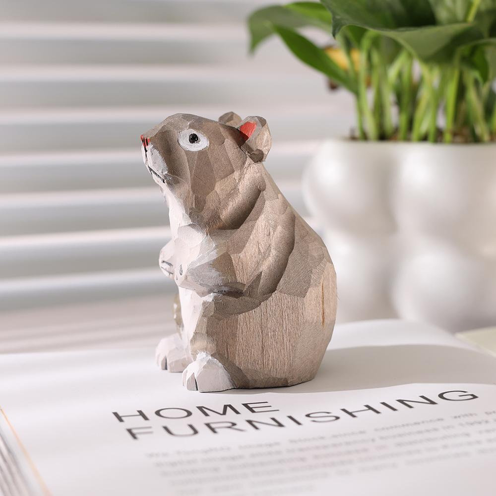 Handcrafted Wood Carving  Mouse Desk Decoration Vivid Mouse Figurine Home Decor Handicraft Collection Ornaments Rat Statue